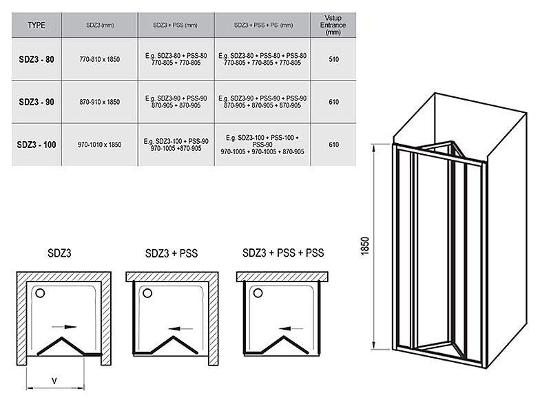 Prete fix cabina de dus PSS-90 alb+transparent