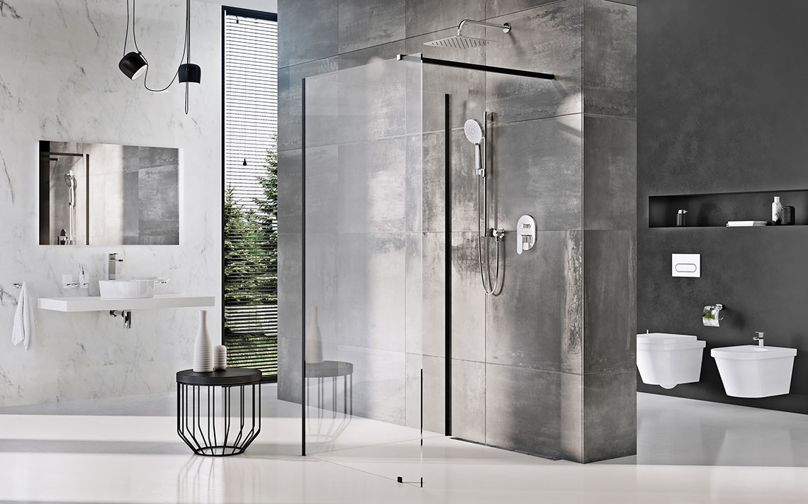 Luxoasa cabină Walk-In Corner, ofera băii un stil aerisit, distinctiv.