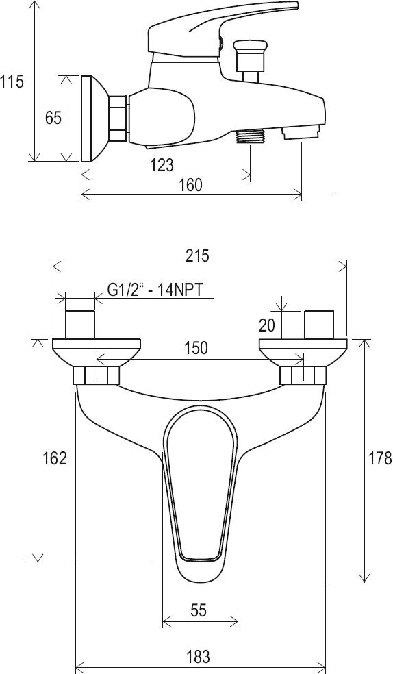 Baterii pentru cadă de perete Neo 150 mm