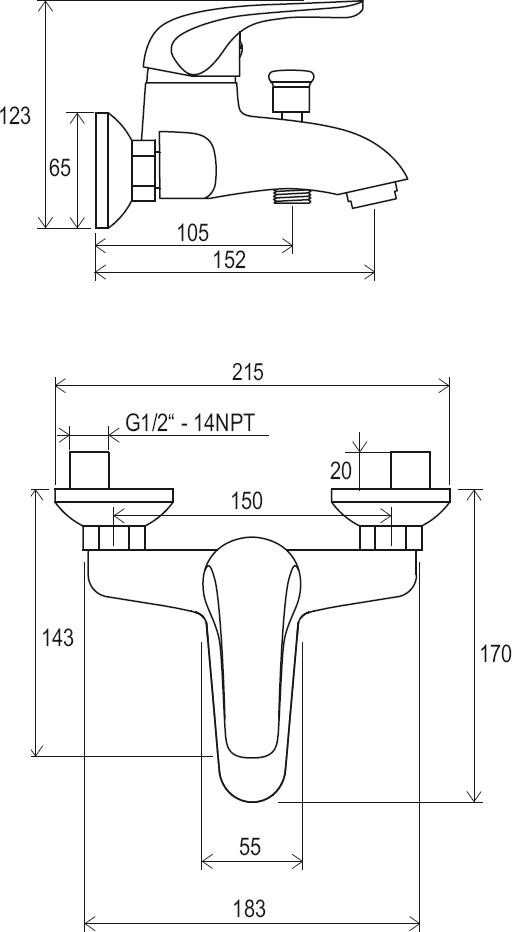Baterii pentru cadă de perete Rosa 150 mm
