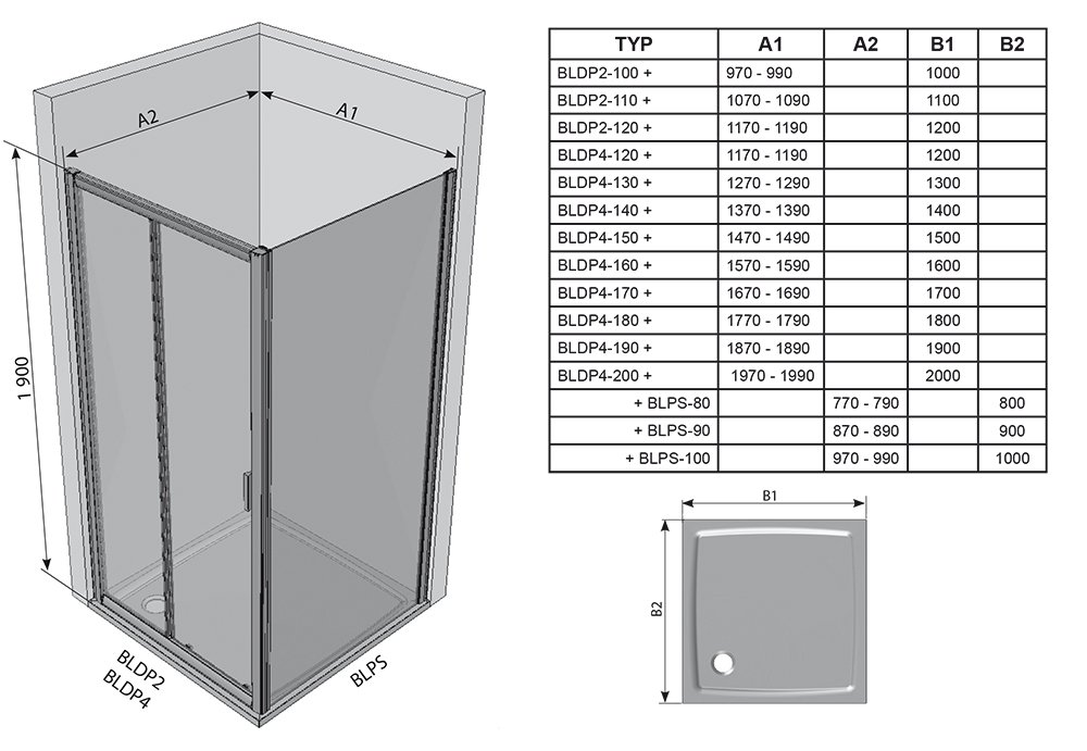 Cabine rectangulare Blix BLDP2+BLPS