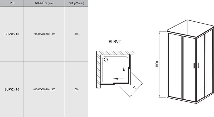 Cabine rectangulare Blix BLRV2