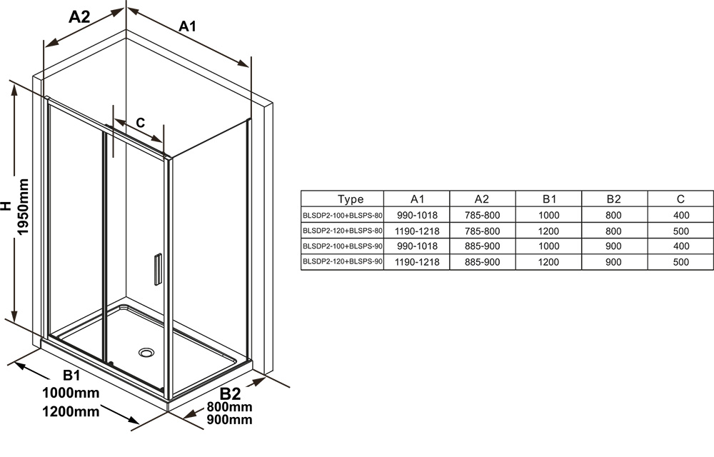 Cabine de duș Blix Slim BLSDP2+BLSPS