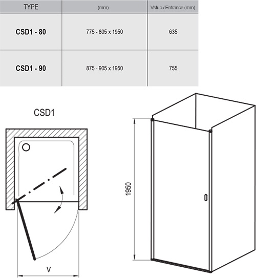 Ușă de duș Chrome CSD1