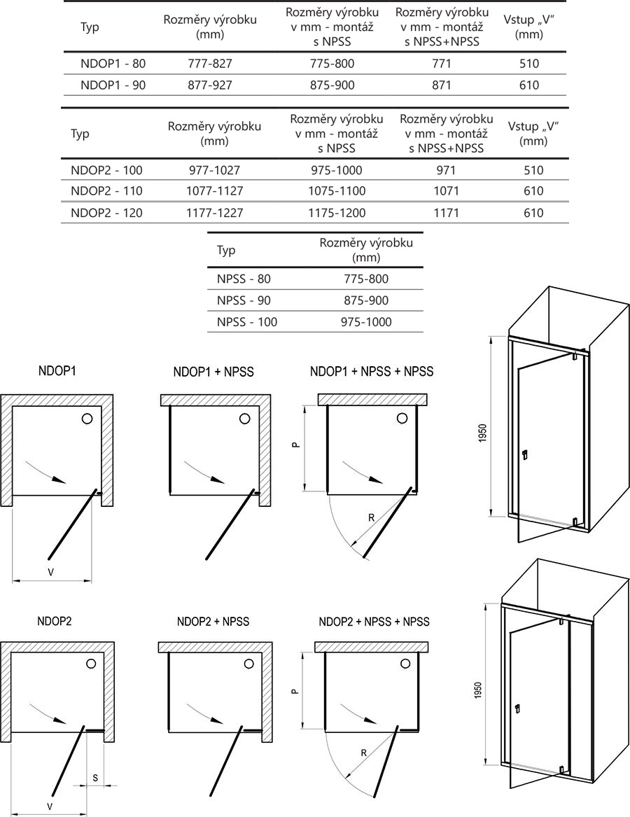 Cabine de duş rectangulare Nexty NDOP1/NDOP2 + NPSS