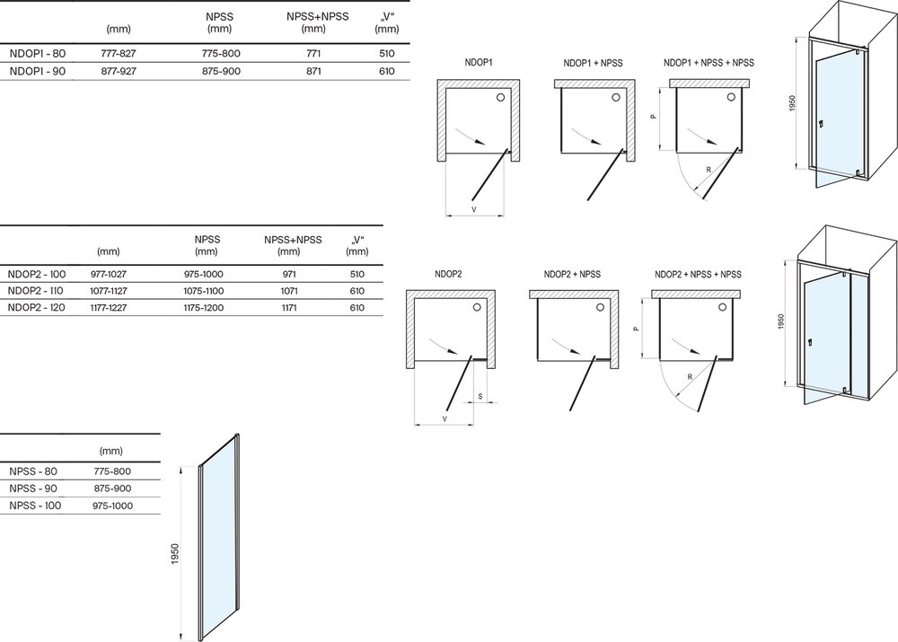 Cabine de duş rectangulare Nexty NDOP1/NDOP2 + NPSS