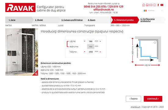 Configurator pentru cabine de duş atipice