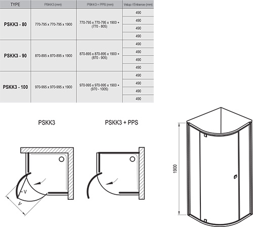 Cabine semirotunde Pivot PSKK3