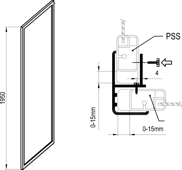 Perete fix cabina de dus PSS-100 alb+sticla Grape