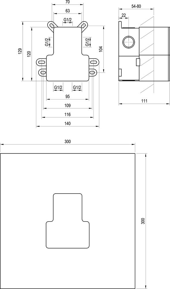 R-box Vertical O2, corp de bază pentru baterii încastrabile cu 2 căi