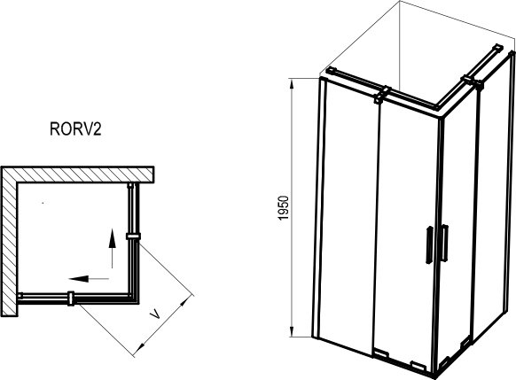 Cabină de duș dreptunghiulară culisantă, cu patru elemente Roll RORV2