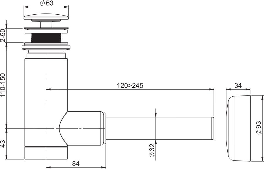 Sifon cu ventil fix, la chiuvetele pentru mobilier