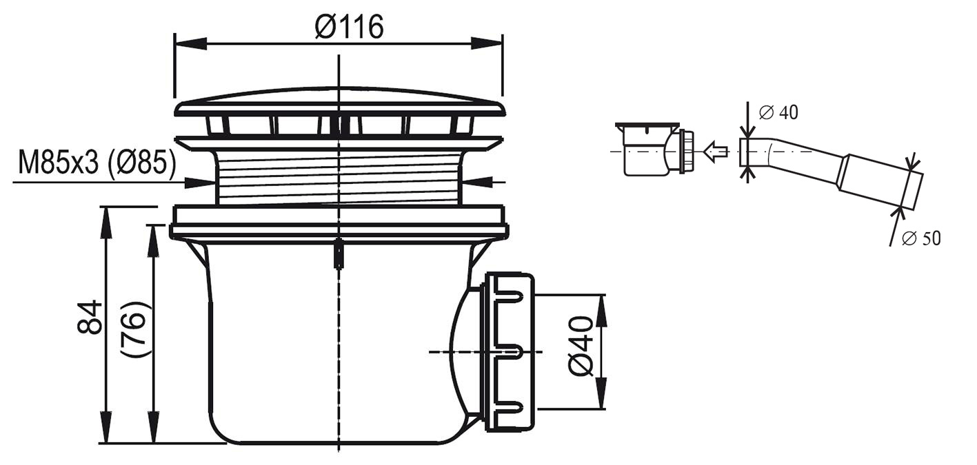 Sifon pentru cădiţe RAVAK Standard 90