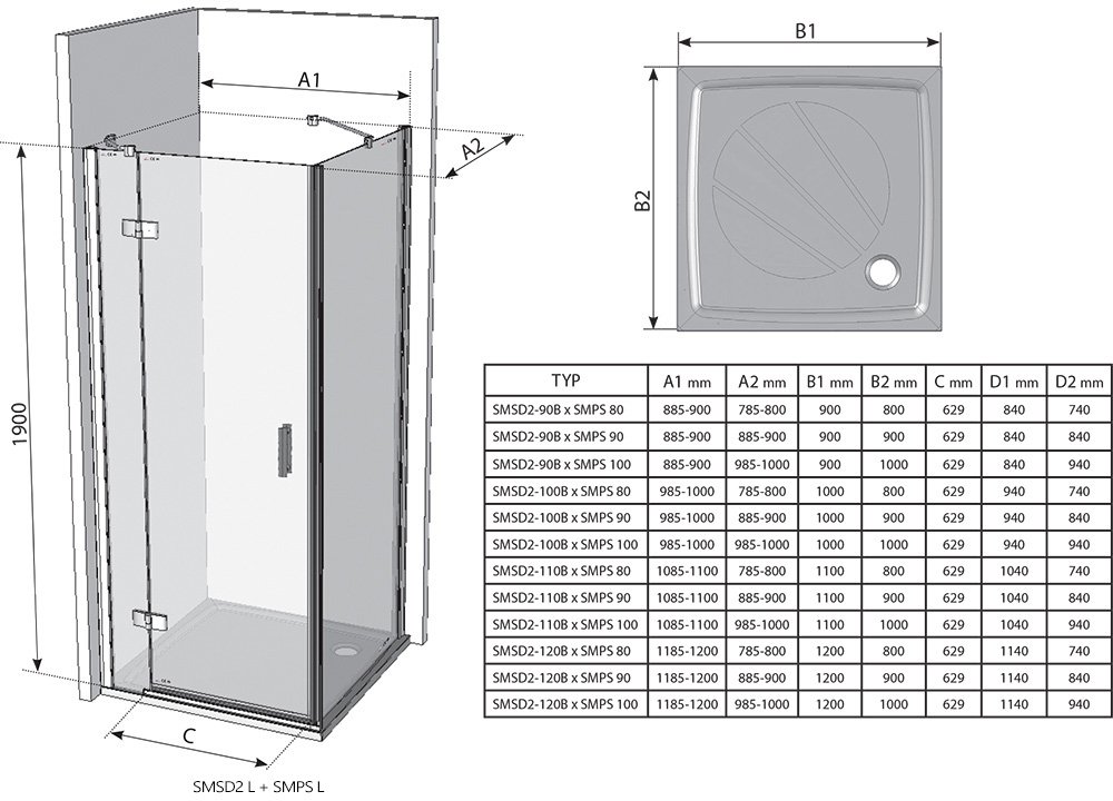 Cabine rectangulare SmartLine SMSD2 + SMPS