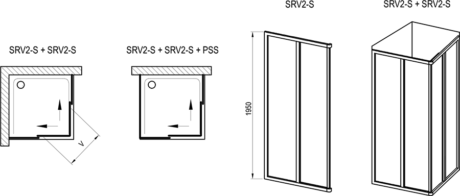 Cabina de dus SRV2-90 S alb+sticla Transparent