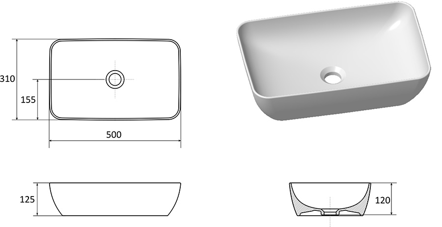 Chiuvete ceramice UNI 500 R SLIM