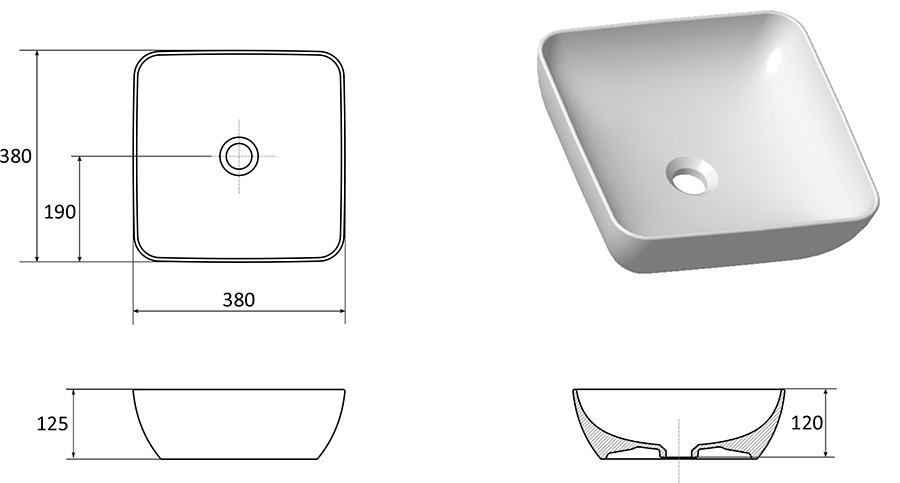 Chiuvete ceramice UNI 380 S SLIM