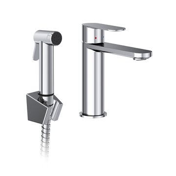 Baterie stativă de chiuvetă Chrome II cu duș pentru bide, fără ventil